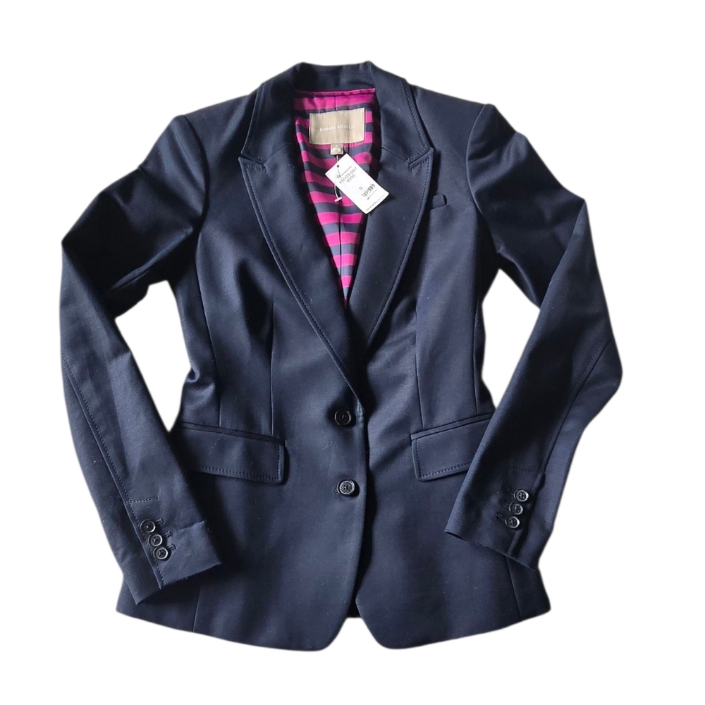 Banana Republic Tailored Navy Blazer With Elegant Colorful Lining
